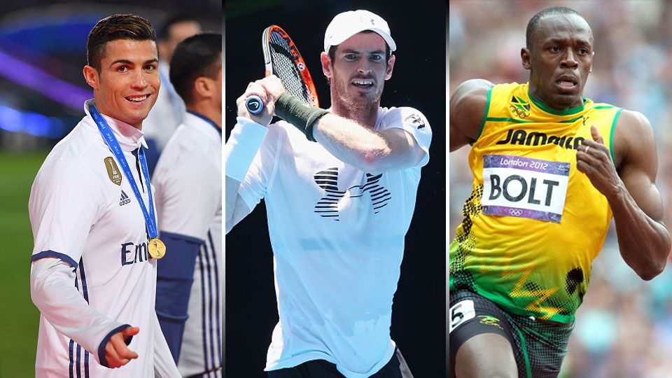 Cristiano Ronaldo, Andy Murray, dan Usain Bolt bersaing sebagai atlet terbaik. Copyright: © Getty Images